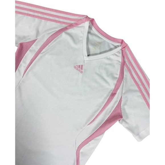 adidas Tops - Vintage 2009 Adidas ClimaCool V-Neck Soccer Jersey White Pink Women's Size S